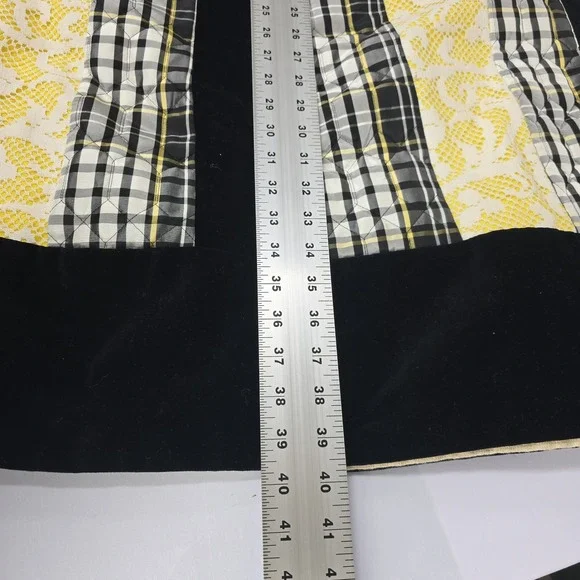 Vintage CHESSA DAVIS Womens Maxi‎ Skirt Plaid Velvet Lace Black Yellow Patchwork - Picture 6 of 7